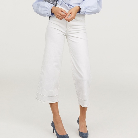 white denim culottes high waist